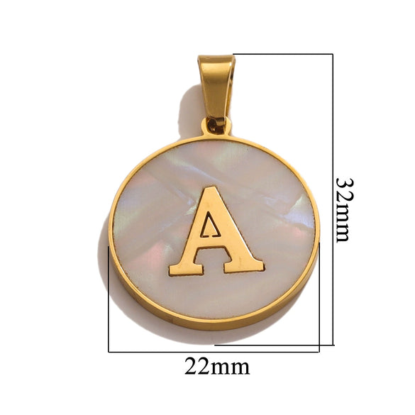 Wholesale Stainless Steel Round Shell Letter Pendant Jewelry Accessories Necklace Electroplated 18K Diy Handmade Fashion Style