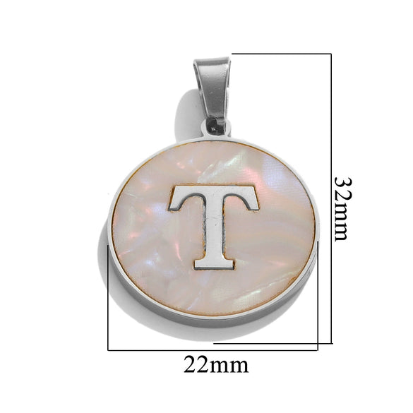 Wholesale Stainless Steel Round Shell Letter Pendant Jewelry Accessories Necklace Electroplated 18K Diy Handmade Fashion Style