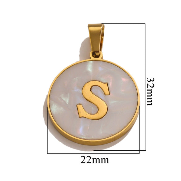 Wholesale Stainless Steel Round Shell Letter Pendant Jewelry Accessories Necklace Electroplated 18K Diy Handmade Fashion Style