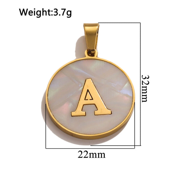 Wholesale Stainless Steel Round Shell Letter Pendant Jewelry Accessories Necklace Electroplated 18K Diy Handmade Fashion Style