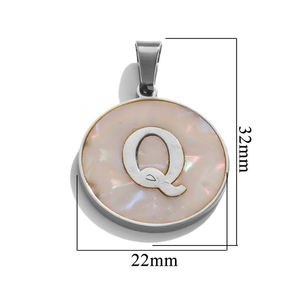 Wholesale Stainless Steel Round Shell Letter Pendant Jewelry Accessories Necklace Electroplated 18K Diy Handmade Fashion Style