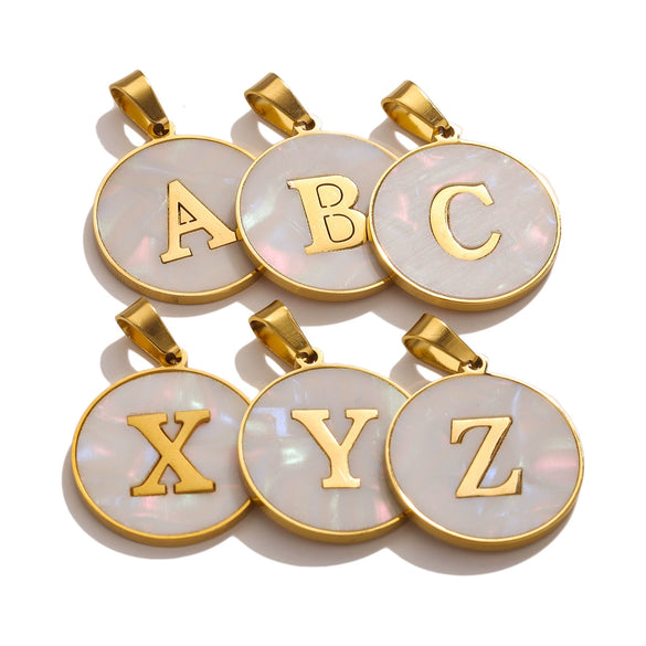 Wholesale Stainless Steel Round Shell Letter Pendant Jewelry Accessories Necklace Electroplated 18K Diy Handmade Fashion Style