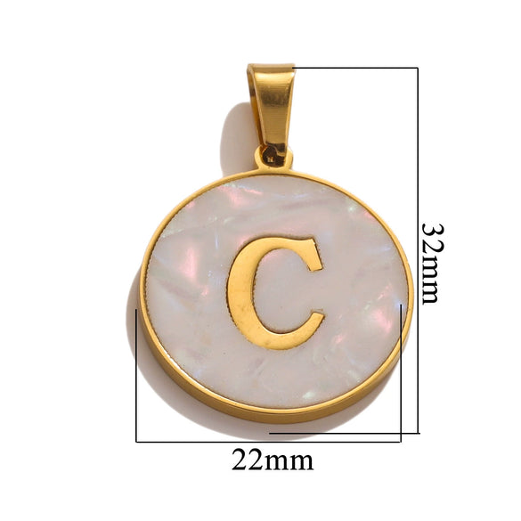 Wholesale Stainless Steel Round Shell Letter Pendant Jewelry Accessories Necklace Electroplated 18K Diy Handmade Fashion Style
