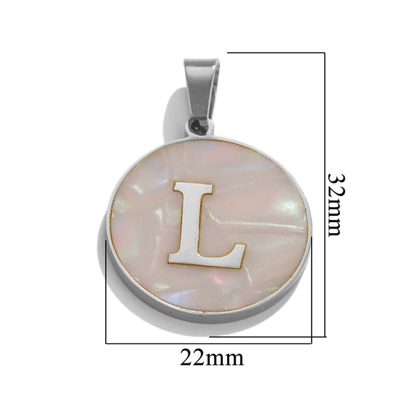 Wholesale Stainless Steel Round Shell Letter Pendant Jewelry Accessories Necklace Electroplated 18K Diy Handmade Fashion Style