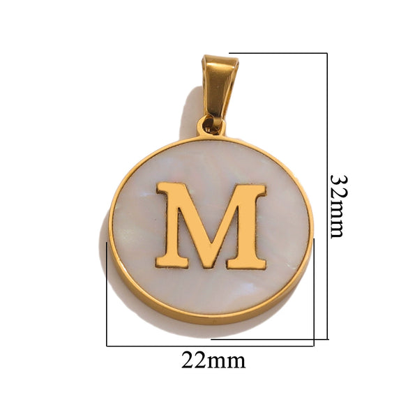 Wholesale Stainless Steel Round Shell Letter Pendant Jewelry Accessories Necklace Electroplated 18K Diy Handmade Fashion Style