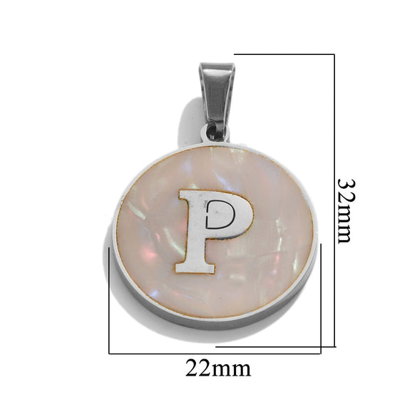 Wholesale Stainless Steel Round Shell Letter Pendant Jewelry Accessories Necklace Electroplated 18K Diy Handmade Fashion Style