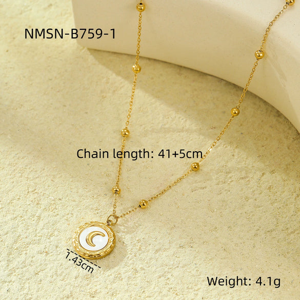 Wholesale Stainless Steel Shell Moon Pendant Necklace And Earrings Retro Fashion Electroplated