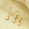 Wholesale Stainless Steel Shell Moon Pendant Necklace And Earrings Retro Fashion Electroplated
