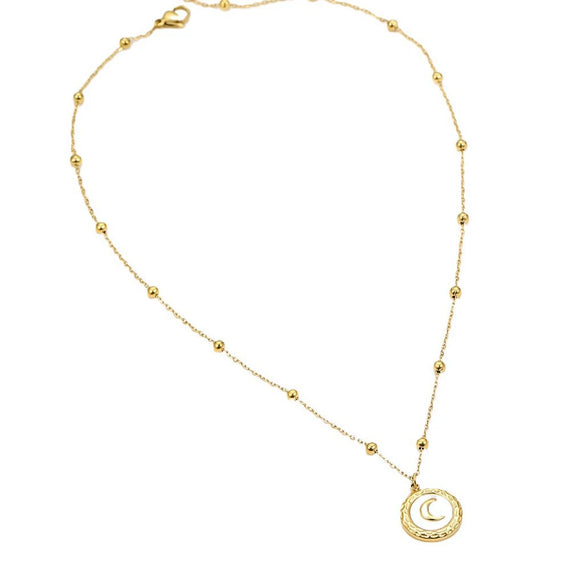 Wholesale Stainless Steel Shell Moon Pendant Necklace And Earrings Retro Fashion Electroplated