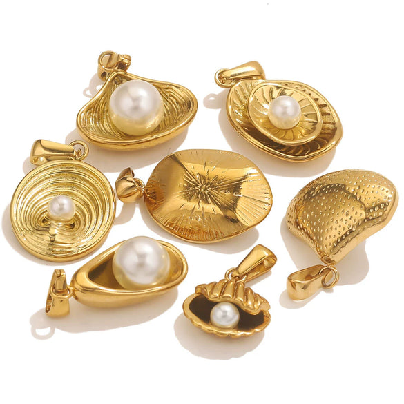 Wholesale Stainless Steel Shell Pattern Imitation Pearl Pendant Jewelry Accessories With Electroplating For Necklace And Bracelet