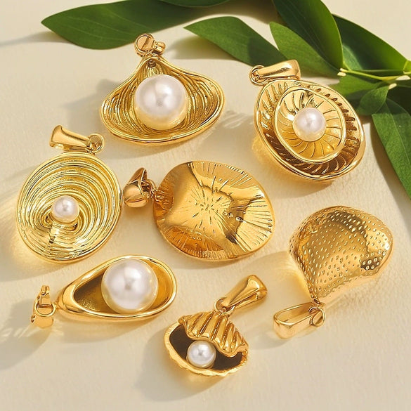 Wholesale Stainless Steel Shell Pattern Imitation Pearl Pendant Jewelry Accessories With Electroplating For Necklace And Bracelet