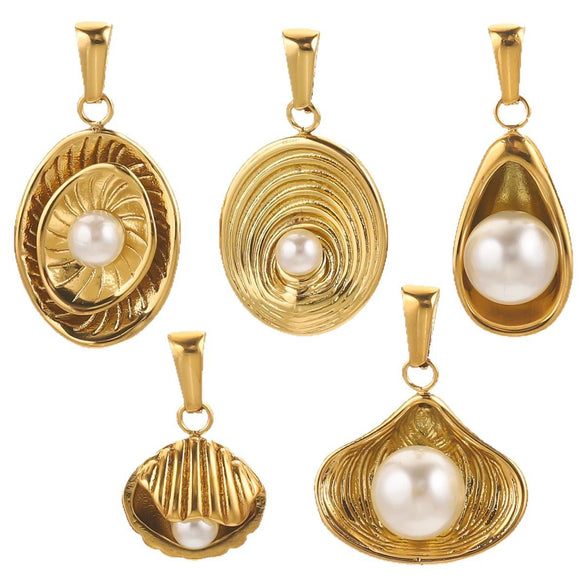 Wholesale Stainless Steel Shell Pattern Imitation Pearl Pendant Jewelry Accessories With Electroplating For Necklace And Bracelet