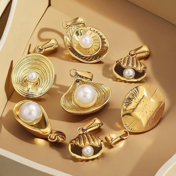 Wholesale Stainless Steel Shell Pattern Imitation Pearl Pendant Jewelry Accessories With Electroplating For Necklace And Bracelet