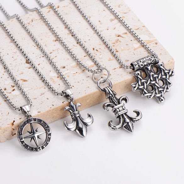 Wholesale Stainless Steel Ship Anchor Cross Truck Pendant Necklace For Men With Geometric Style And Polishing Process