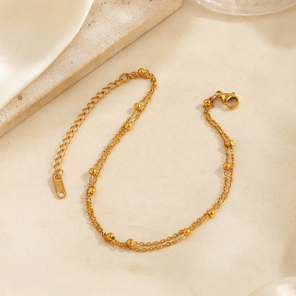 Wholesale Stainless Steel Simple Style Doublelayer Bead Chain Anklet With Letters Numbers Text Pattern For Women