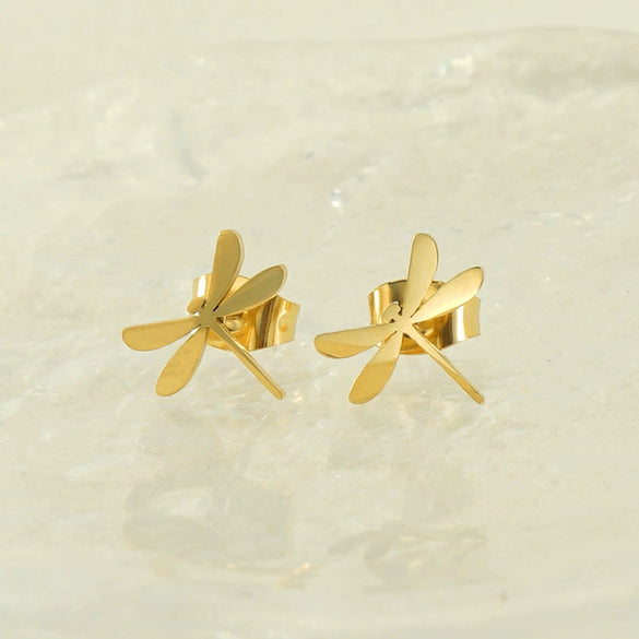Wholesale 316L Stainless Steel Simple Style Dragonfly Earrings With Electroplating Treatment For Women