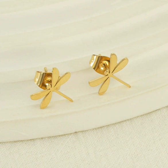 Wholesale 316L Stainless Steel Simple Style Dragonfly Earrings With Electroplating Treatment For Women