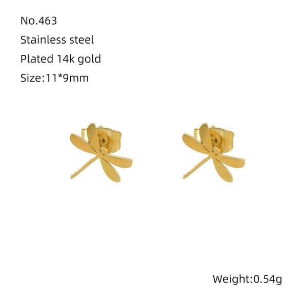 Wholesale 316L Stainless Steel Simple Style Dragonfly Earrings With Electroplating Treatment For Women