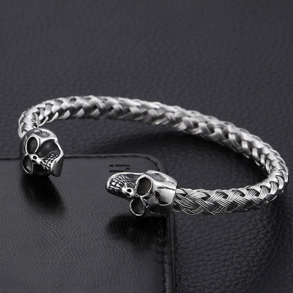 Wholesale Stainless Steel Skull Opening Men's Punk Bracelet With Polishing And Animal Zodiac Pattern