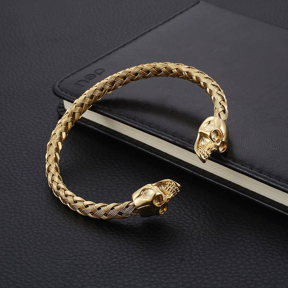 Wholesale Stainless Steel Skull Opening Men's Punk Bracelet With Polishing And Animal Zodiac Pattern
