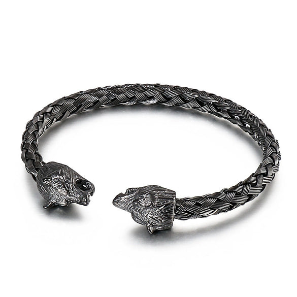 Wholesale Stainless Steel Skull Opening Men's Punk Bracelet With Polishing And Animal Zodiac Pattern