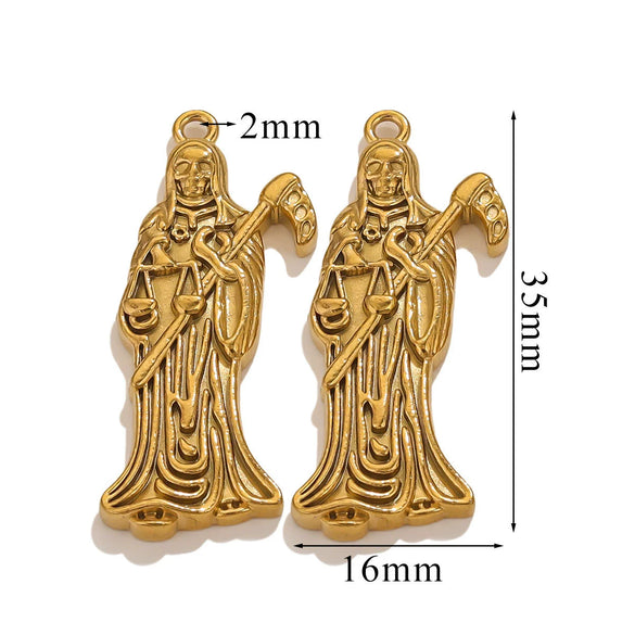 Wholesale Stainless Steel Skull Sickle Crown Pendant Necklace Vacuum Plated 18K Gold Cartoon Character Style