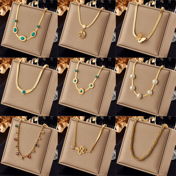 Wholesale Stainless Steel Snake Bone Chain Clavicle Necklace With Blue Turquoise Butterfly Electroplated Accessories Fashion Light Luxury Design For Women
