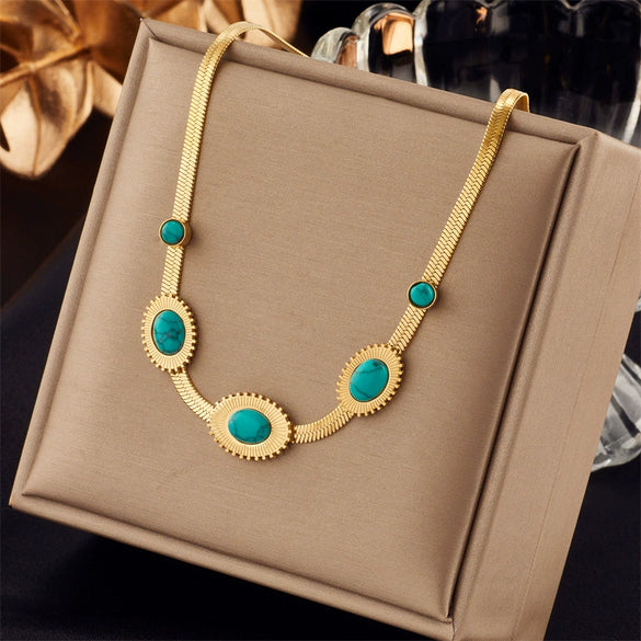 Wholesale Stainless Steel Snake Bone Chain Clavicle Necklace With Blue Turquoise Butterfly Electroplated Accessories Fashion Light Luxury Design For Women