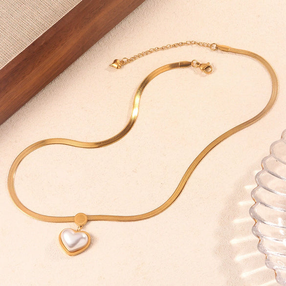 Wholesale Stainless Steel Snake Bone Chain Heart Shape Electroplated Love Necklace Unisex