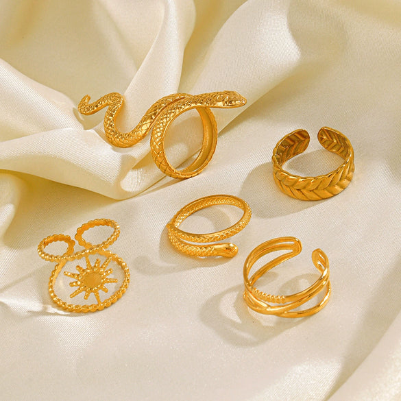 Wholesale Stainless Steel Snake Open Adjustable Ring For Women With Retro Ethnic Style And Electroplating Design