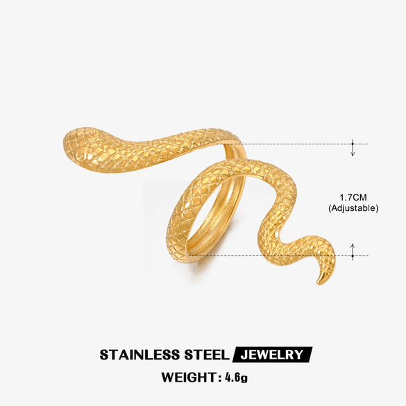 Wholesale Stainless Steel Snake Open Adjustable Ring For Women With Retro Ethnic Style And Electroplating Design