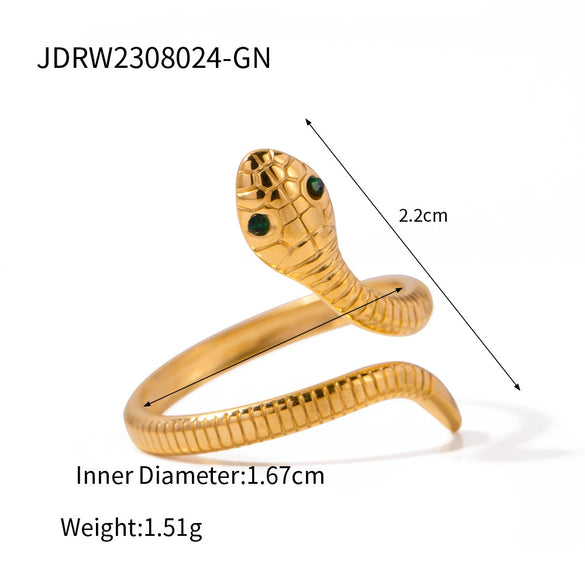 Wholesale Stainless Steel Snake Open Ring With Geometric Pattern Electroplated For Women