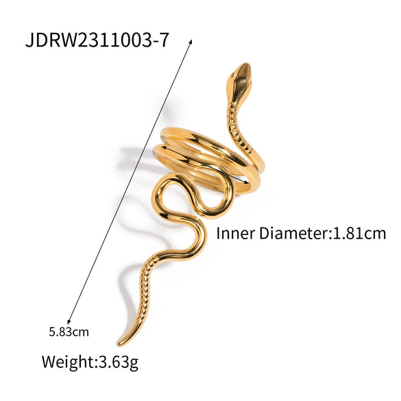 Wholesale Stainless Steel Snake Open Ring With Geometric Pattern Electroplated For Women