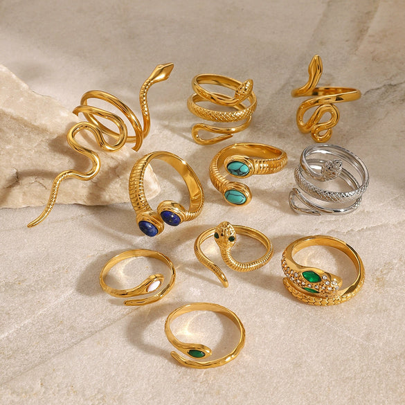 Wholesale Stainless Steel Snake Open Ring With Geometric Pattern Electroplated For Women