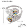 Wholesale 316L Stainless Steel Snake Pattern Double Love Handinlaid Colorful Zircon Ring Pvd Electroplated For Women