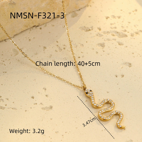 Wholesale Stainless Steel Snake Pendant Necklace With Geometric Pattern Electroplating For Women