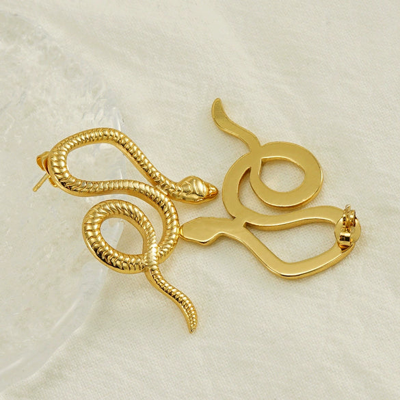 Wholesale 316L Stainless Steel Snakeshaped Earrings 18K Gold Plated Animal Style