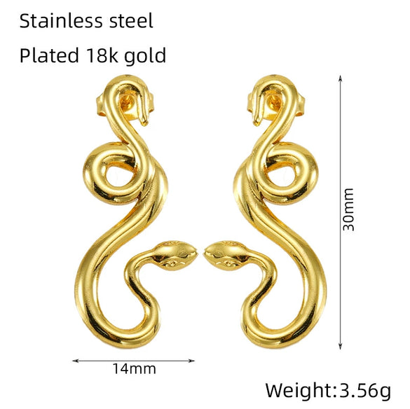 Wholesale 316L Stainless Steel Snakeshaped Earrings 18K Gold Plated Animal Style