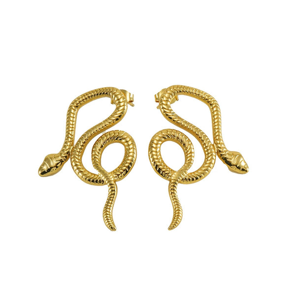 Wholesale 316L Stainless Steel Snakeshaped Earrings 18K Gold Plated Animal Style