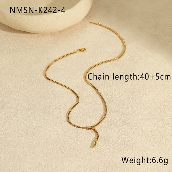 Wholesale Stainless Steel Snakeshaped Necklace With Zircon Inlay Electroplated Geometric Design For Women