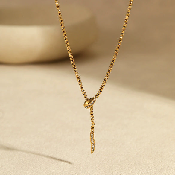 Wholesale Stainless Steel Snakeshaped Necklace With Zircon Inlay Electroplated Geometric Design For Women