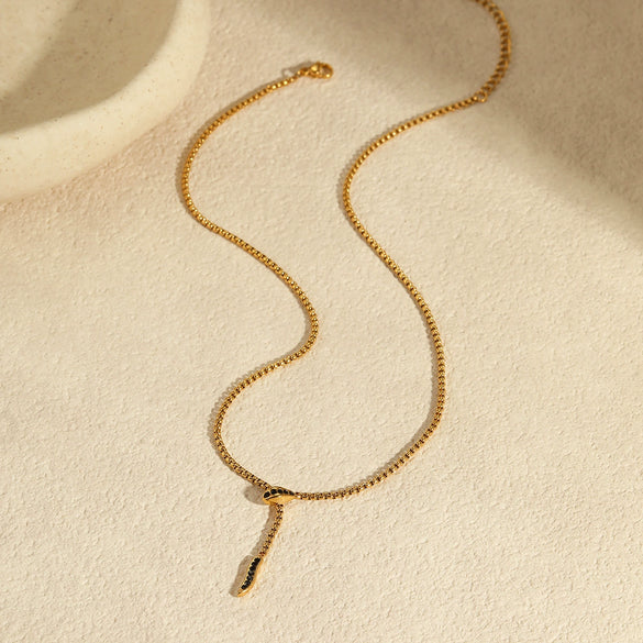 Wholesale Stainless Steel Snakeshaped Necklace With Zircon Inlay Electroplated Geometric Design For Women