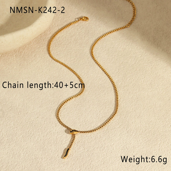 Wholesale Stainless Steel Snakeshaped Necklace With Zircon Inlay Electroplated Geometric Design For Women