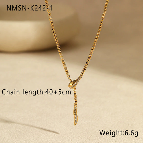 Wholesale Stainless Steel Snakeshaped Necklace With Zircon Inlay Electroplated Geometric Design For Women