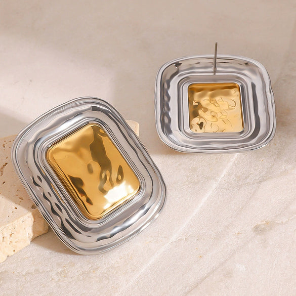 Wholesale Stainless Steel Square Geometric Electroplated Earrings For Women