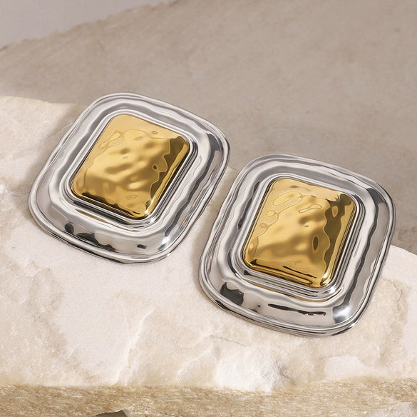 Wholesale Stainless Steel Square Geometric Electroplated Earrings For Women