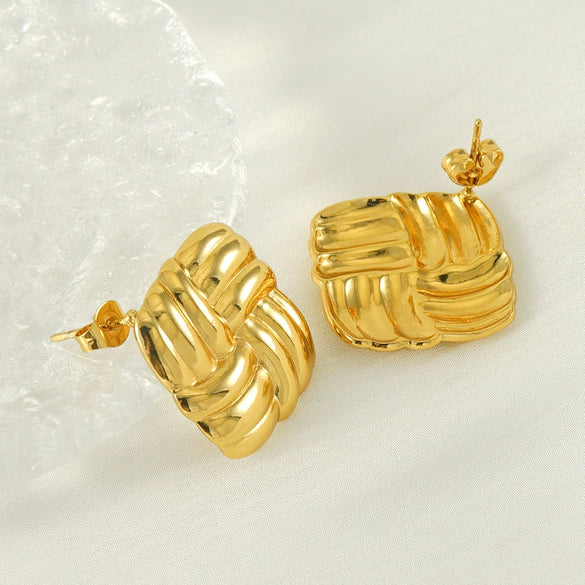 Wholesale 316L Stainless Steel Square Geometric Electroplated Women's Earrings