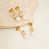 Wholesale Stainless Steel Square Geometric Ins Style Earrings With Natural Freshwater Pearl And 18K Gold Zircon For Women