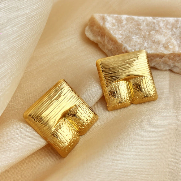 Wholesale Stainless Steel Square Heart Texture Electroplated Earrings Jewelry