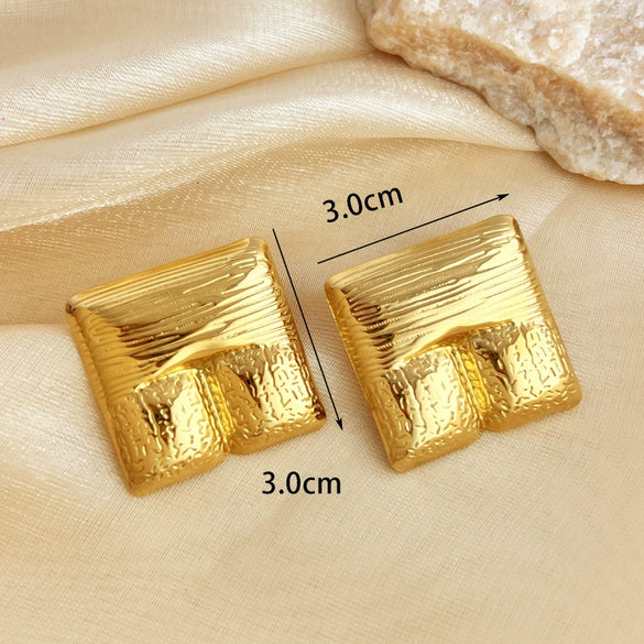 Wholesale Stainless Steel Square Heart Texture Electroplated Earrings Jewelry